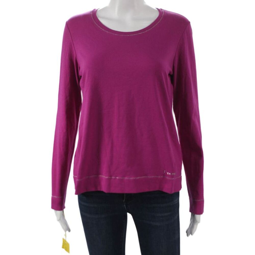 i'cona Women Basic Purple Long Sleeve Round Neck T-Shirt Size 8